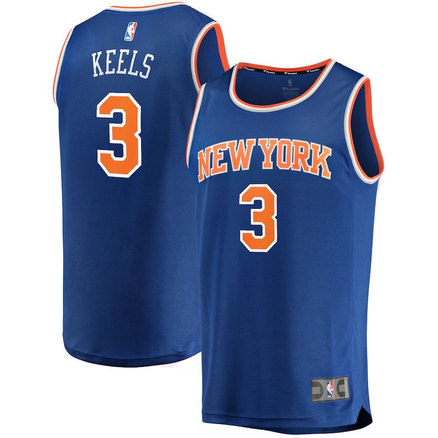 Men New York Knicks 3 Trevor Keels Fanatics Branded Blue Fast Break Replica NBA Jersey